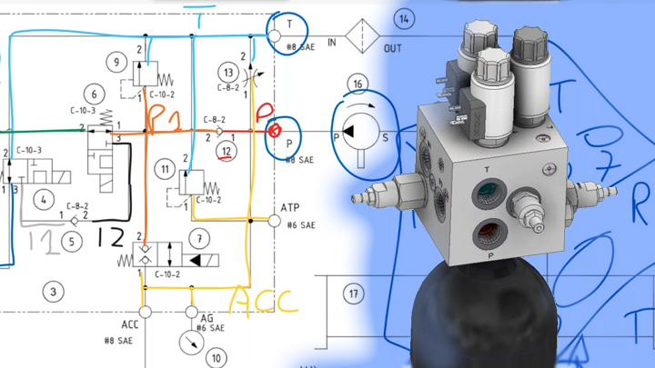 How to design a Hydraulic Assembly from a schematic image