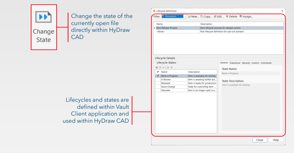 Change File State directly within HyDraw CAD