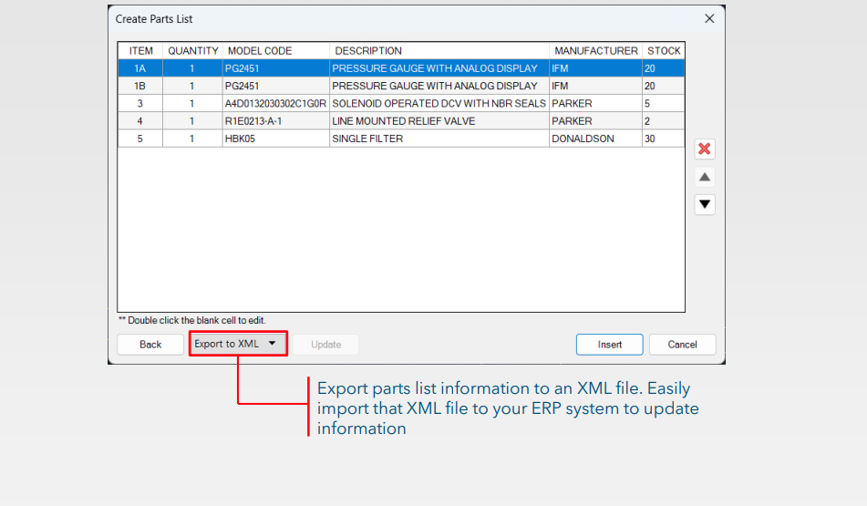 Export Parts List and XML