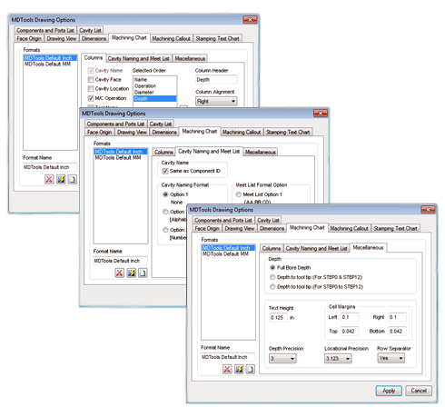 MDTools customize machining chart